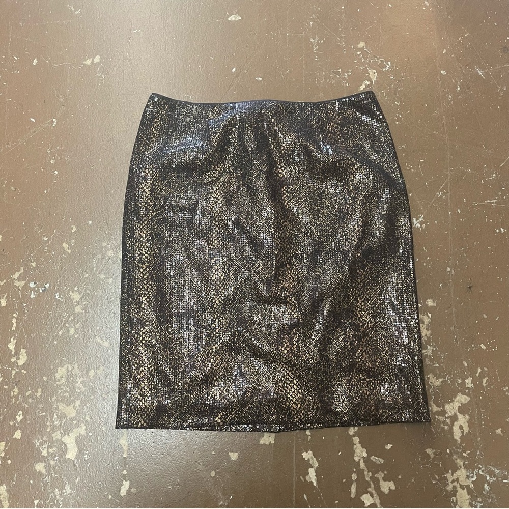 Worth Black and Gold Shimmer Pencil Skirt